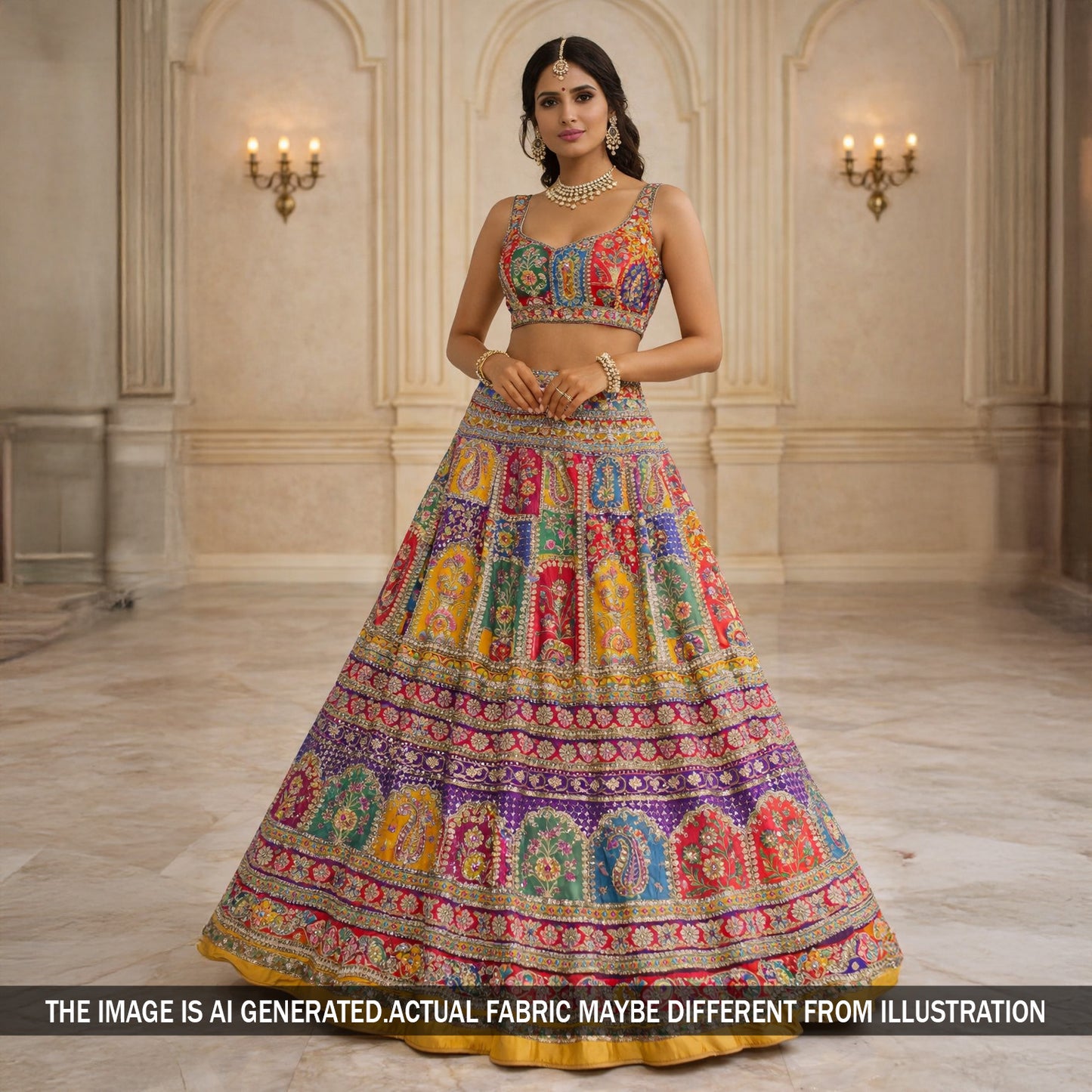 Zari Sequins Embroidered Viscose Crepe Fabric - F5846