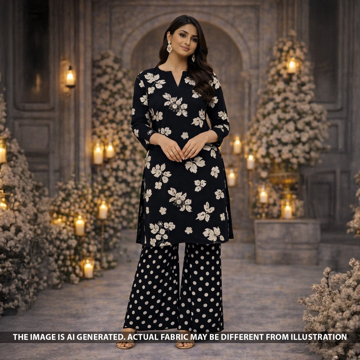 Digital Print Thread Sequins Work Chinnon Chiffon Fabric - F5652