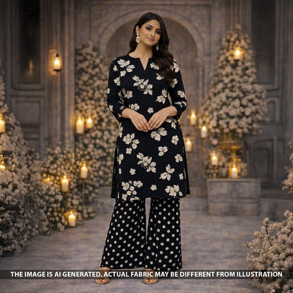 Digital Print Thread Sequins Work Chinnon Chiffon Fabric - F5652