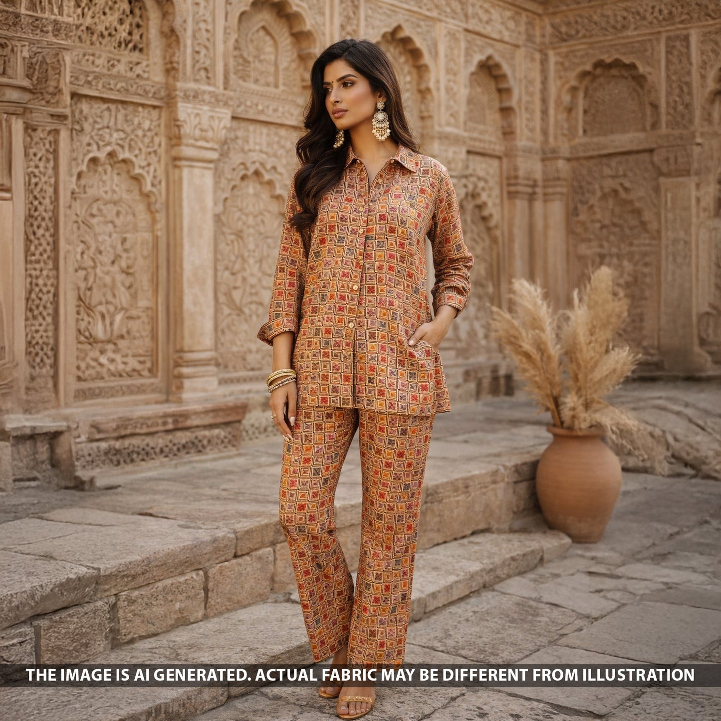 Zari Work Printed Tissue Fabric - F5648