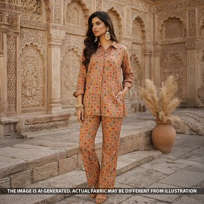 Zari Work Printed Tissue Fabric - F5648