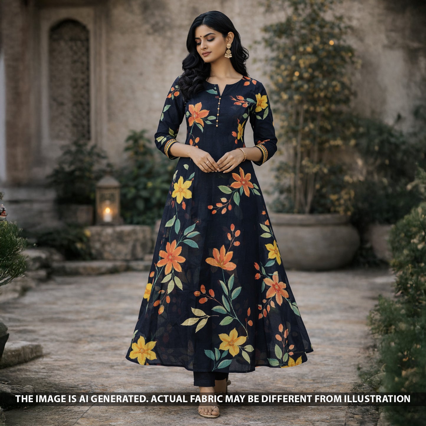 Digital Print Cut Dana Pearl Work Chinnon Chiffon Fabric - F5662