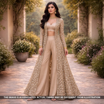 Zari Sequins Faux Mirror Fancy Cut Work Fabric - F5706