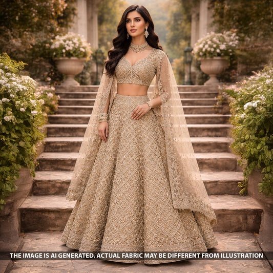 Zari Sequins Faux Mirror Fancy Cut Work Fabric - F5708