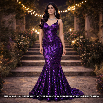 Zari Sequins Fancy Cut Work Fabric - F5709