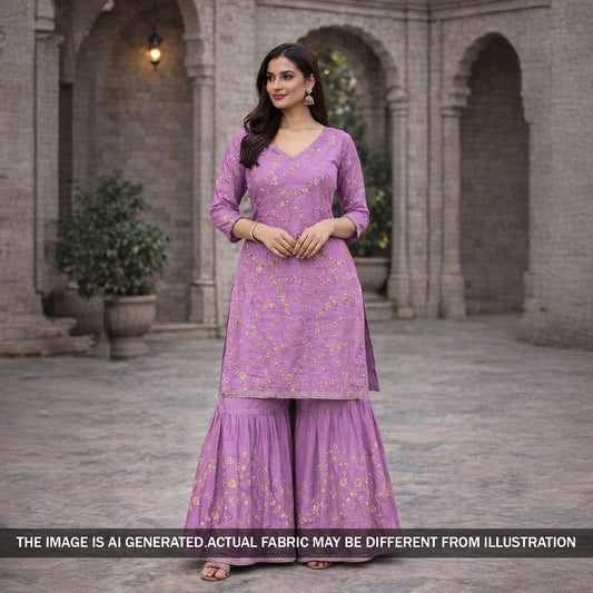 Zari Sequins Embroidered Organza Fabric - F5761