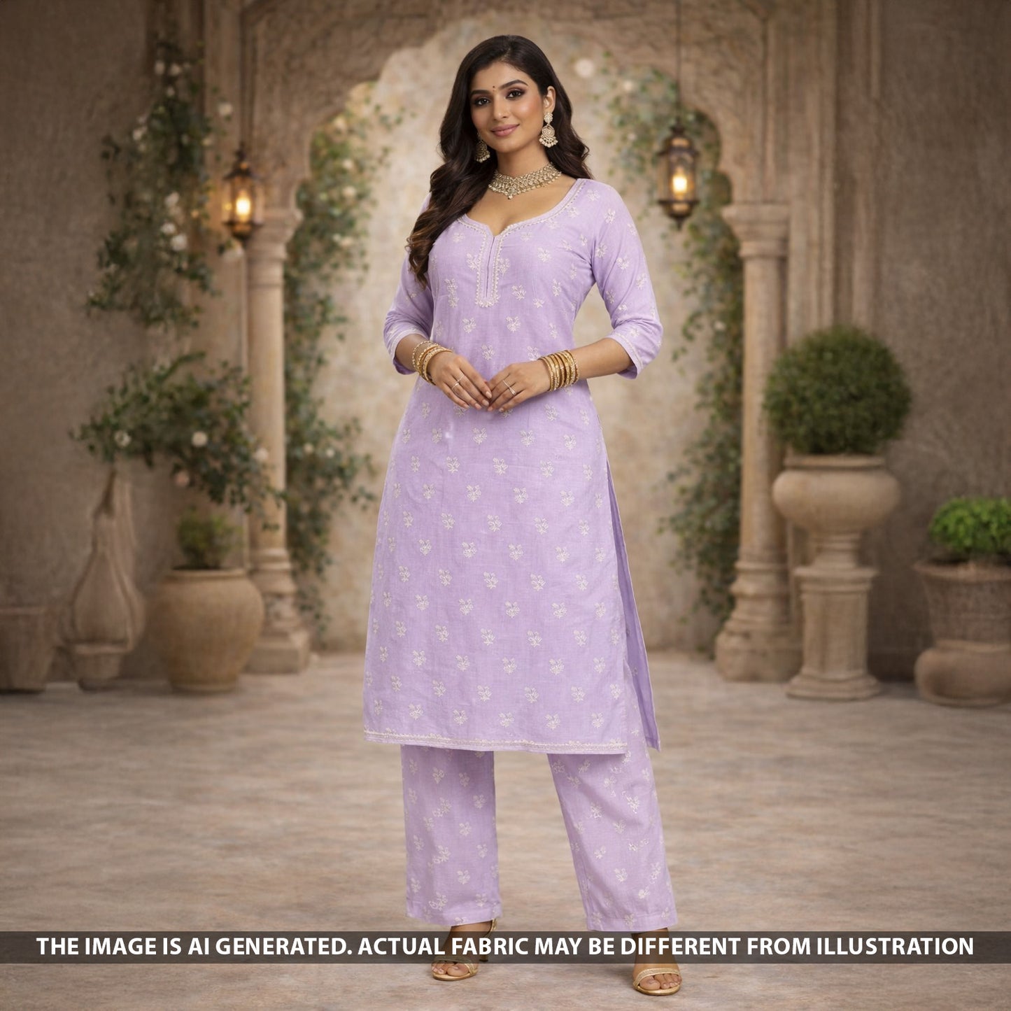 Thread Sequins Embroidered Dola Silk Fabric - F5576