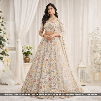 Dyeable Cut dana Zari Sequins Thread Embroidered Shimmer Tissue Fabric - F5603