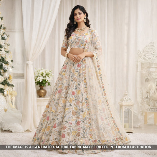 Dyeable Cut dana Zari Sequins Thread Embroidered Shimmer Tissue Fabric - F5603