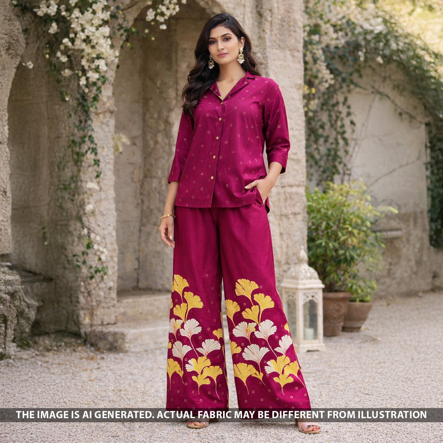 Digital Print Thread Sequins Work Crepe Fabric - F5604