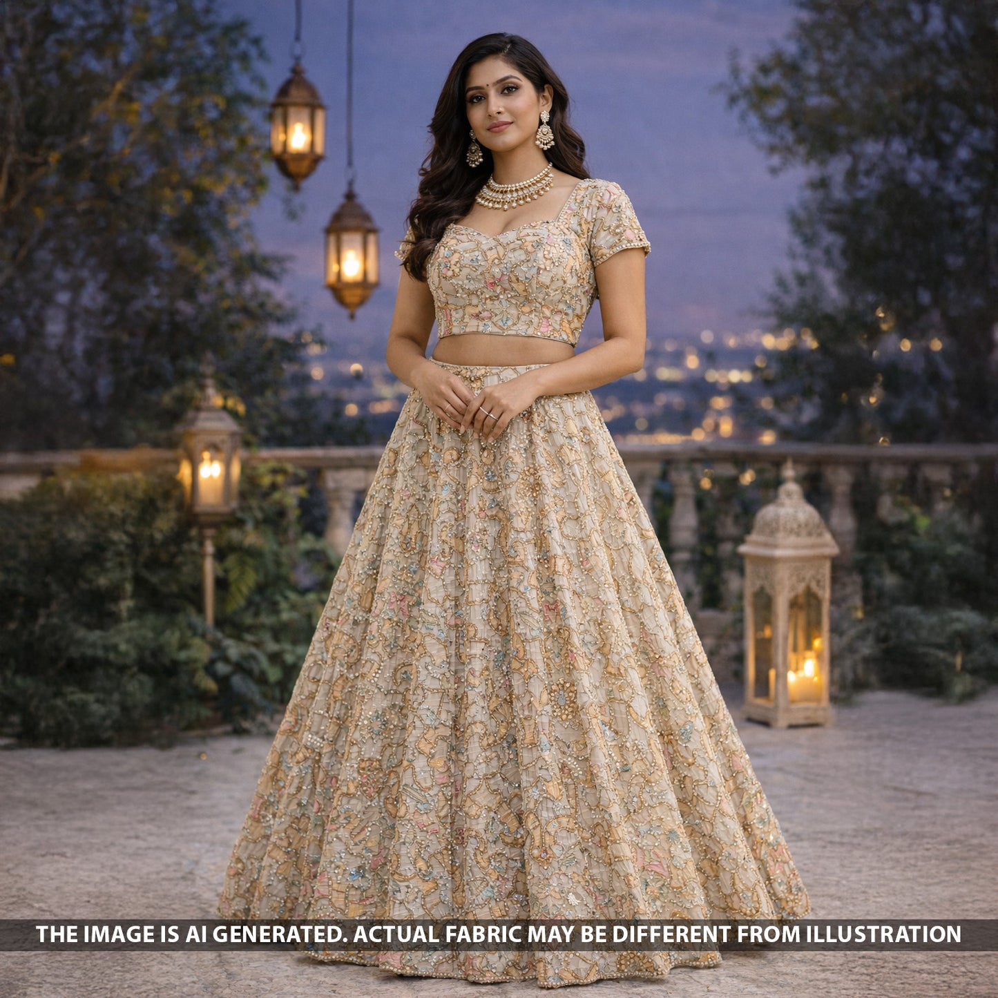 Cut Dana Thread Zari Sequins Pearl Embroidered Shimmer Tissue Fabric - F5616