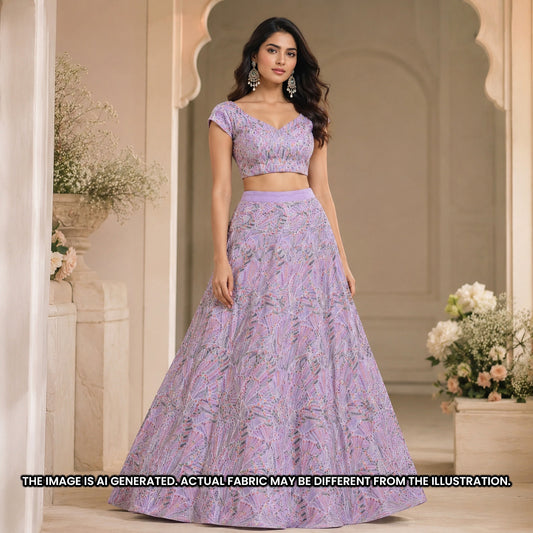 Thread Sequins Embroidered Zari Work Georgette Fabric - F6967