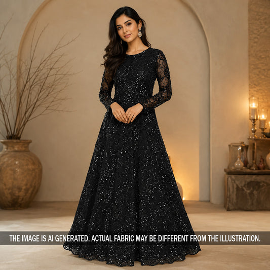 Cut Dana Thread Sequins Embroidered Georgette Fabric - F7029