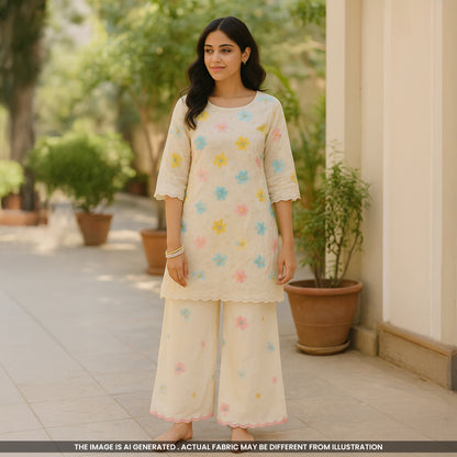 Thread Sequins Embroidered Mul Chanderi Fabric- F4520