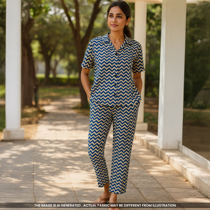 Indigo Print Rayon Cotton Fabric- F4522