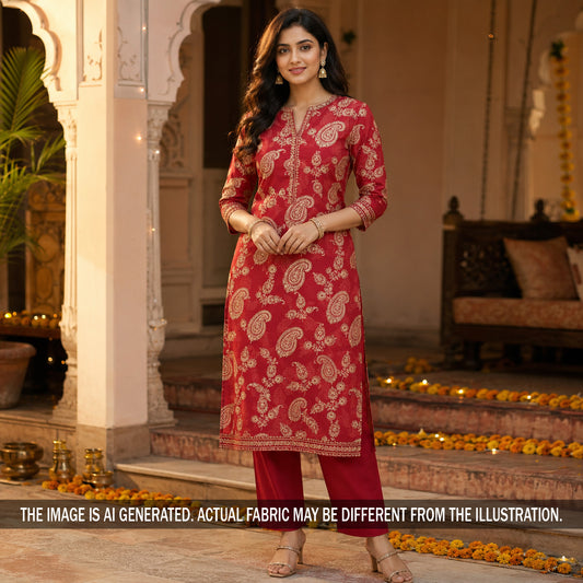 Thread Embroidered 2*2 Rubia Cotton Fabric - F7079