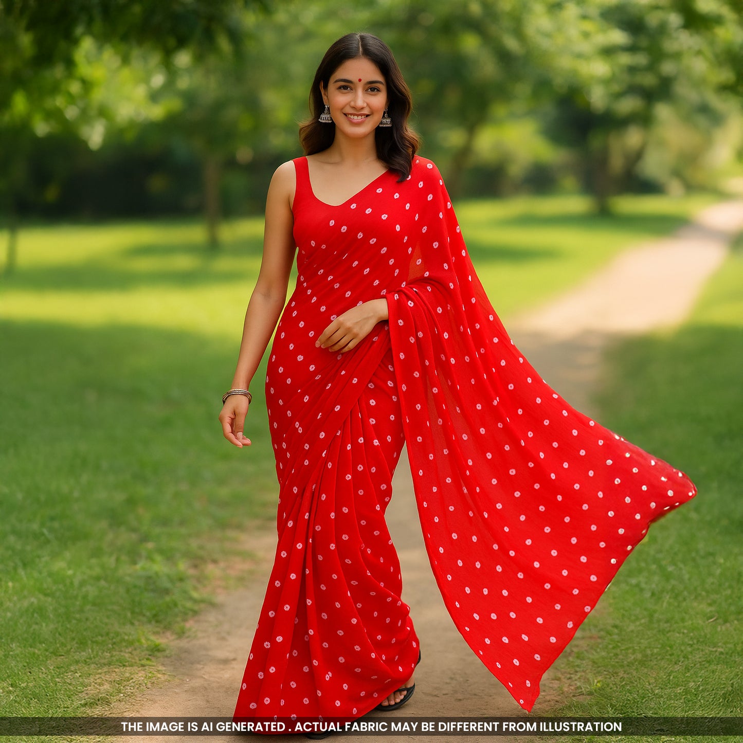 Bandhani Print Chinon Chiffon Fabric- F4544