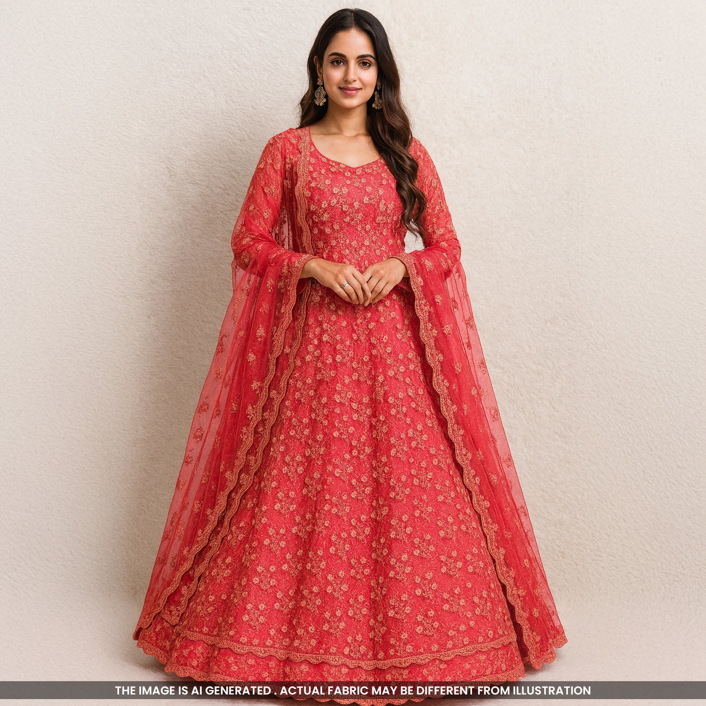 Thread Sequins Embroidered Net Fabric- F4554