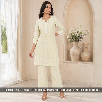 Thread Embroidered Kota Cotton Fabric - F7125