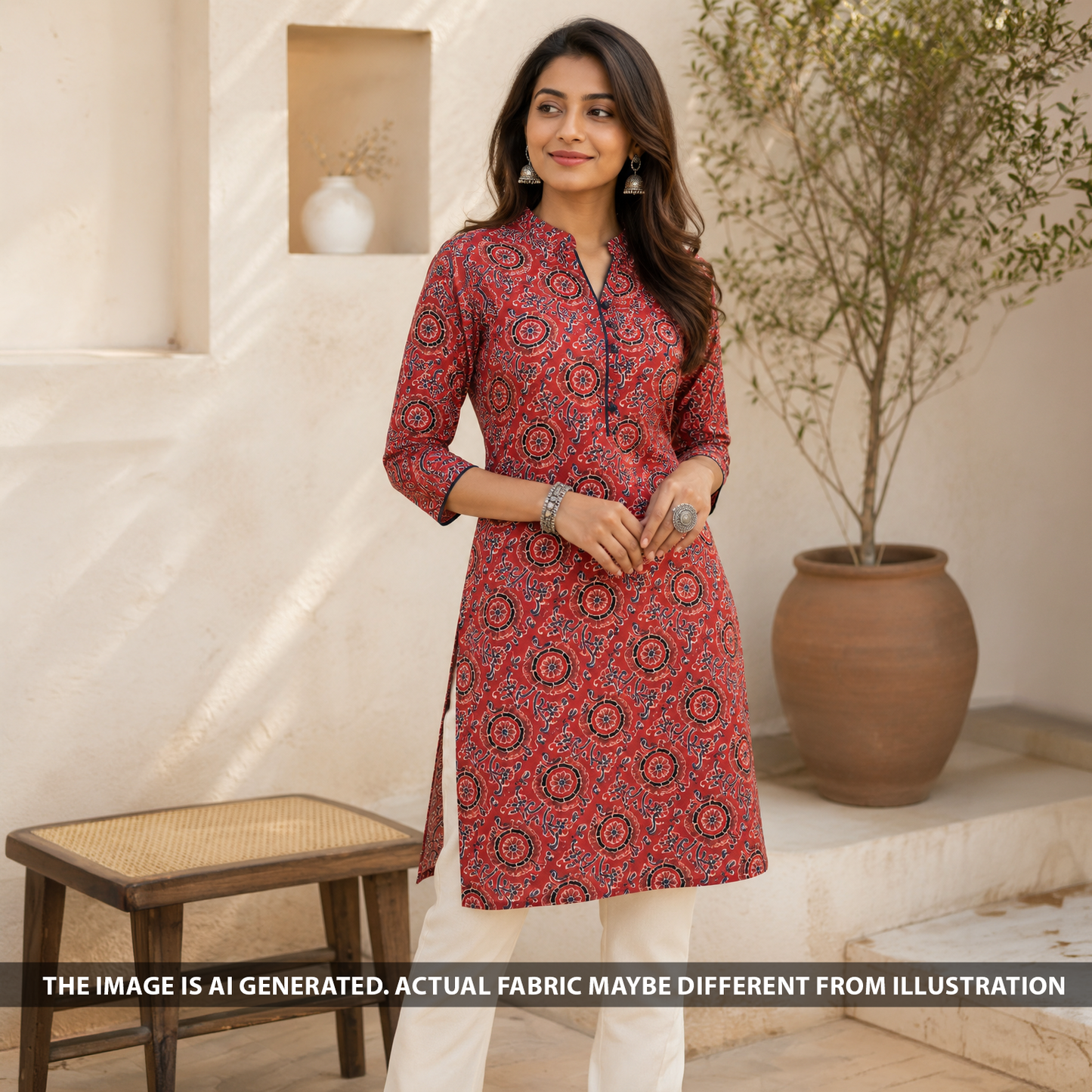 Ajrakh Print Modal Satin Fabric - F6794