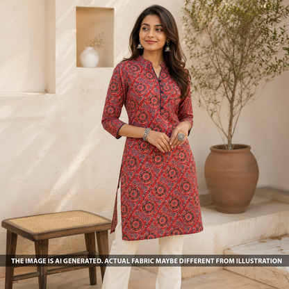 Ajrakh Print Modal Satin Fabric - F6794