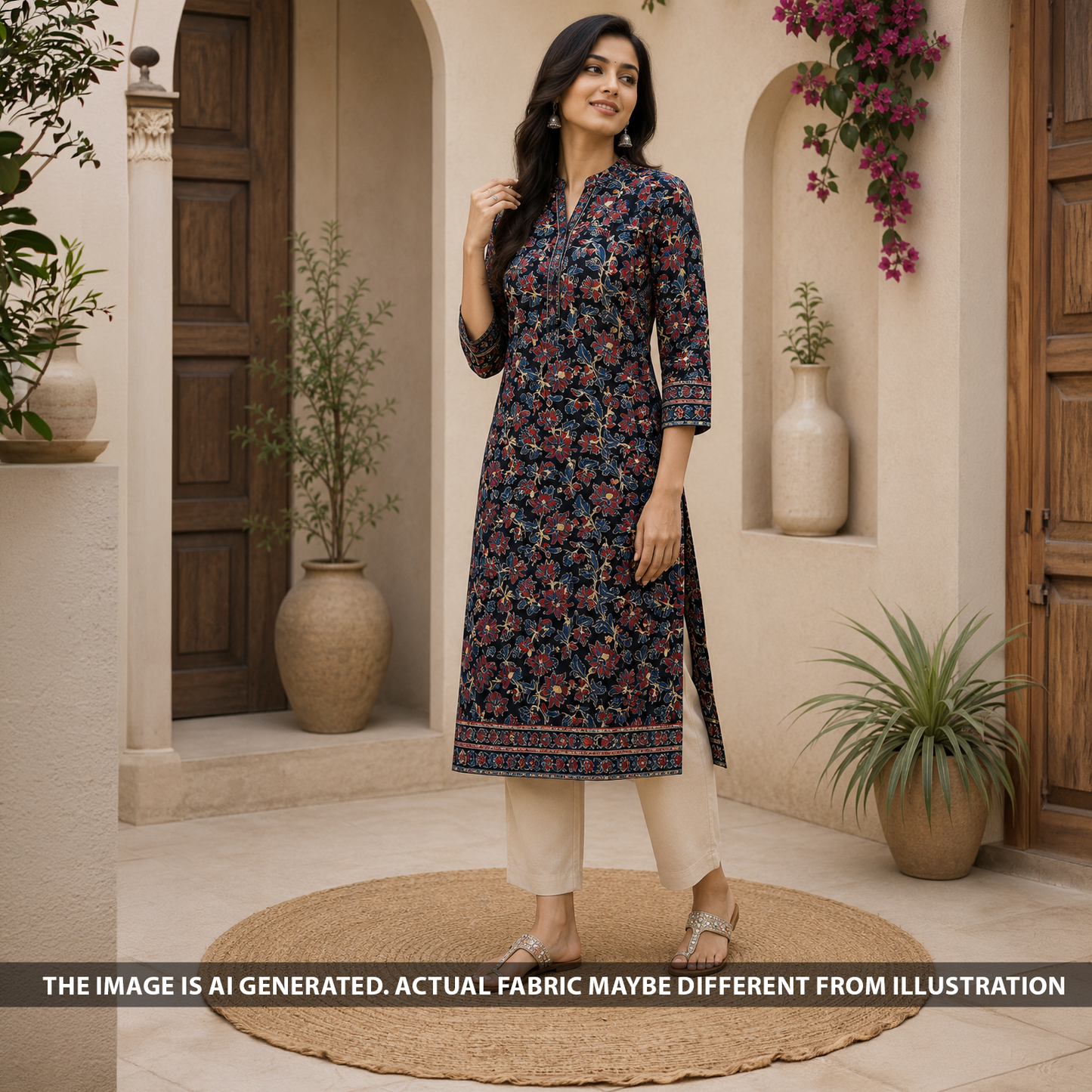 Ajrakh Print Modal Satin Fabric - F6798