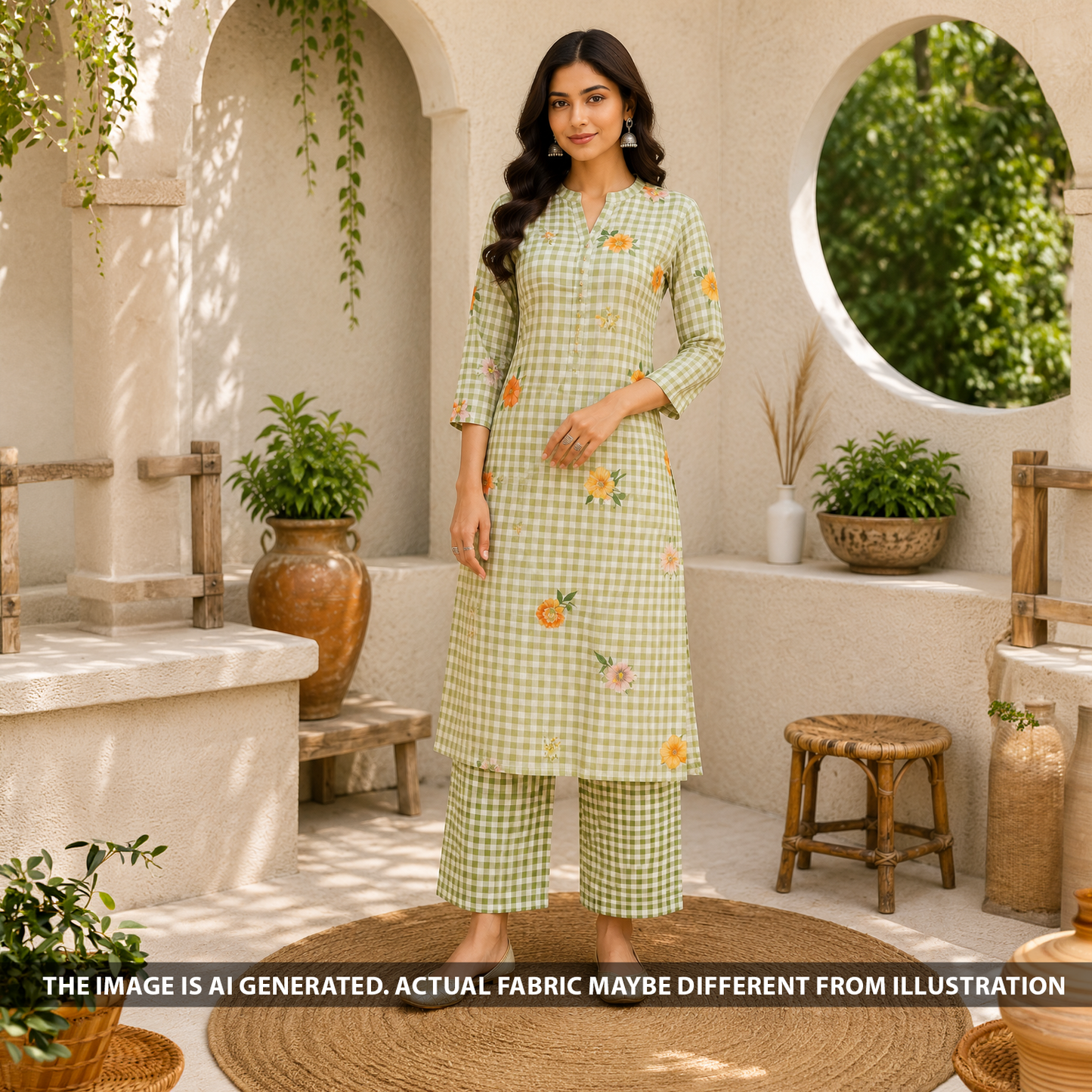 Printed Check Linen Fabric - F6801