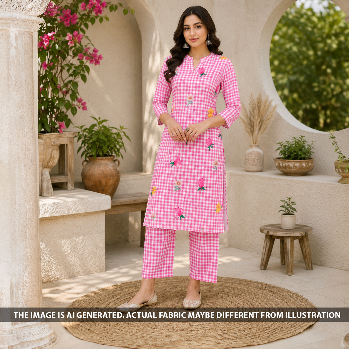 Printed Check Linen Fabric - F6802