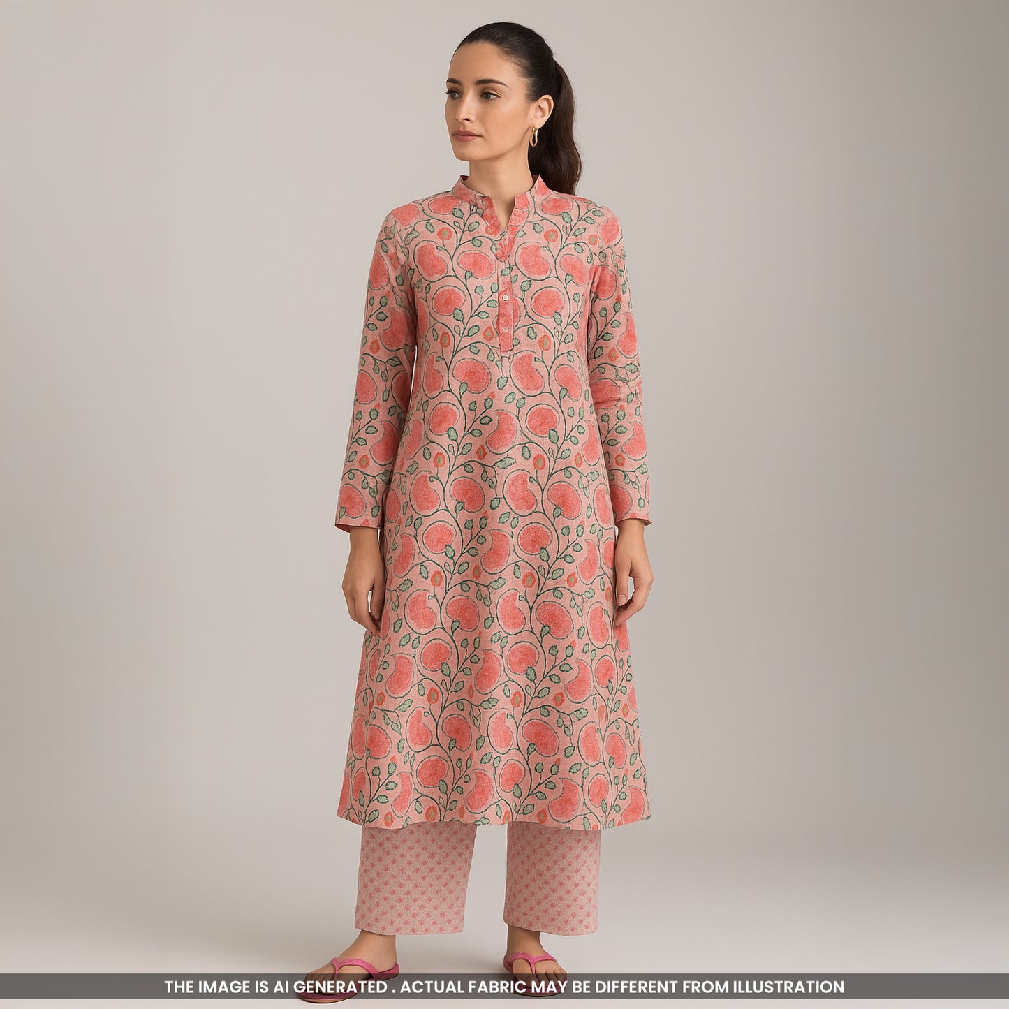 Digital Print Thread Work Mul Cotton Fabric- F4131