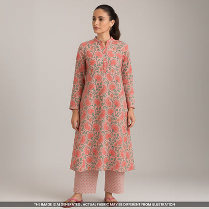 Digital Print Thread Work Mul Cotton Fabric- F4131