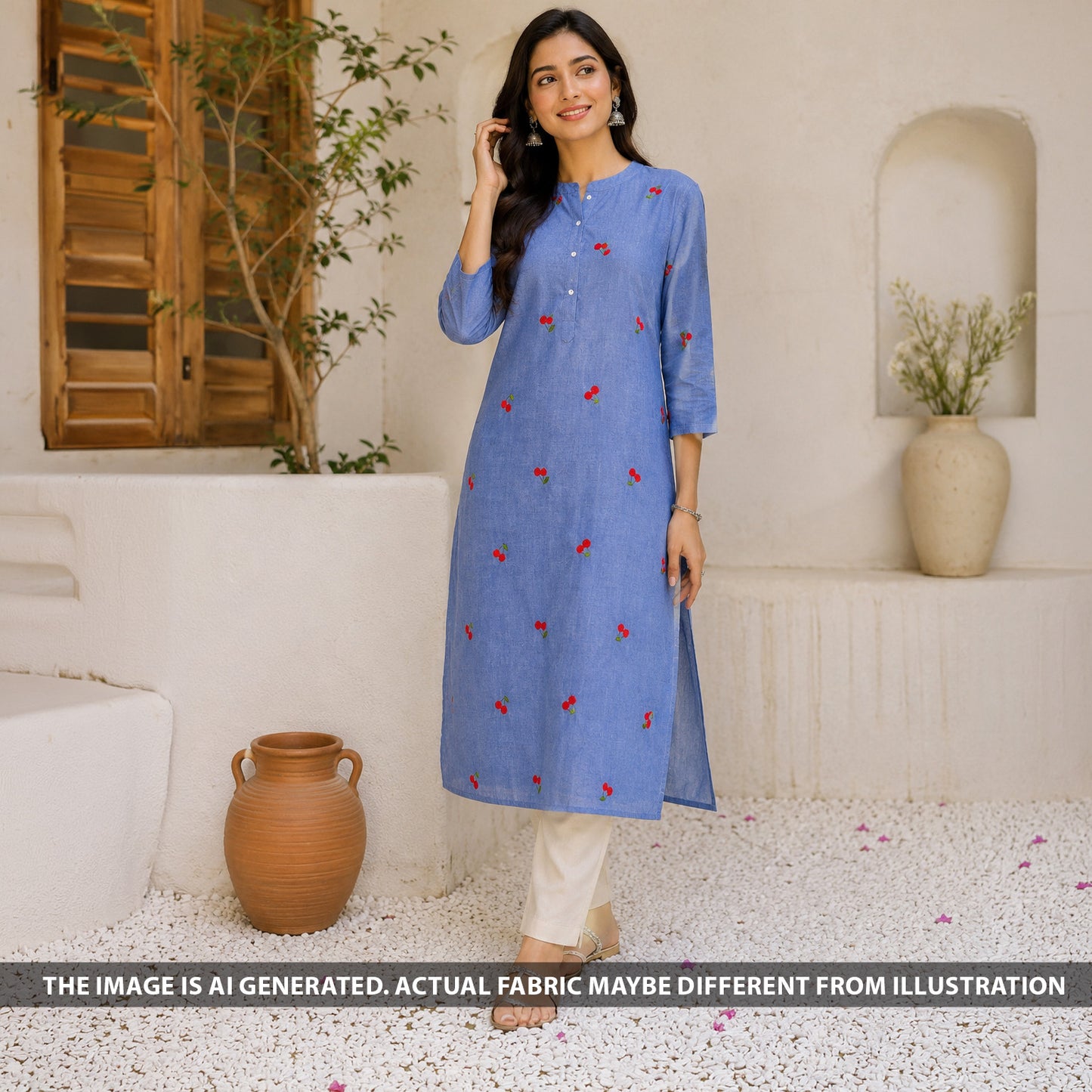 Thread Work Denim Cotton Fabric - F6816