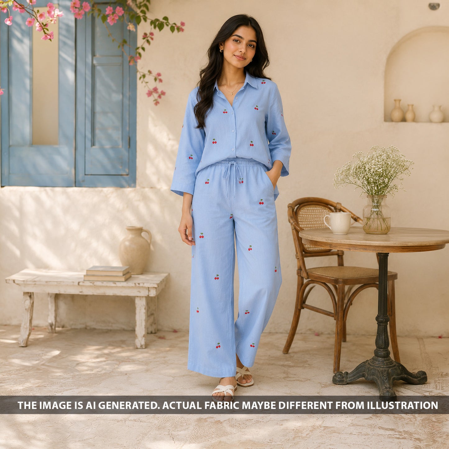 Thread Work Denim Cotton Fabric - F6818