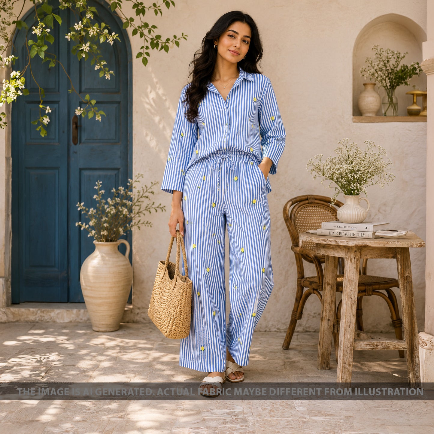 Thread Work Stripes Mul Cotton Fabric - F6819