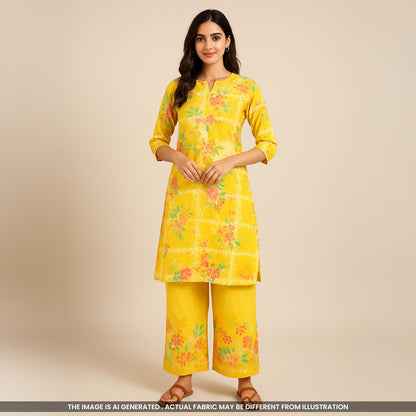 Digital Print Thread Embroidered Hakoba Cambric Cotton Fabric- F4156