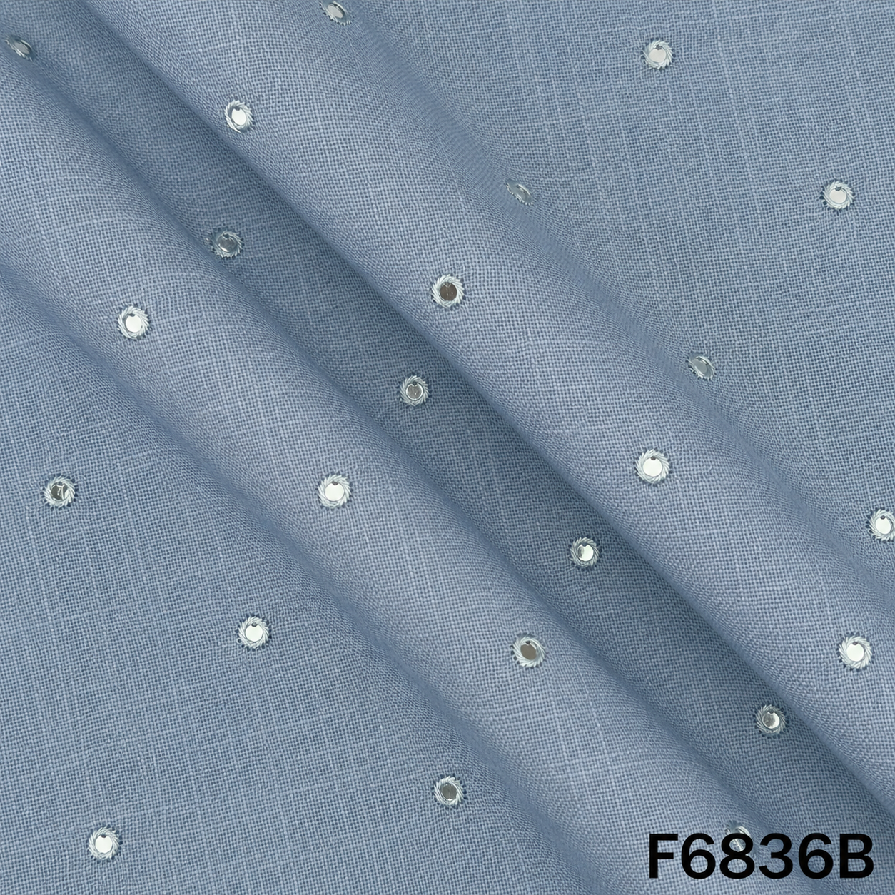 Thread Sequins Work Linen Fabric - F6836