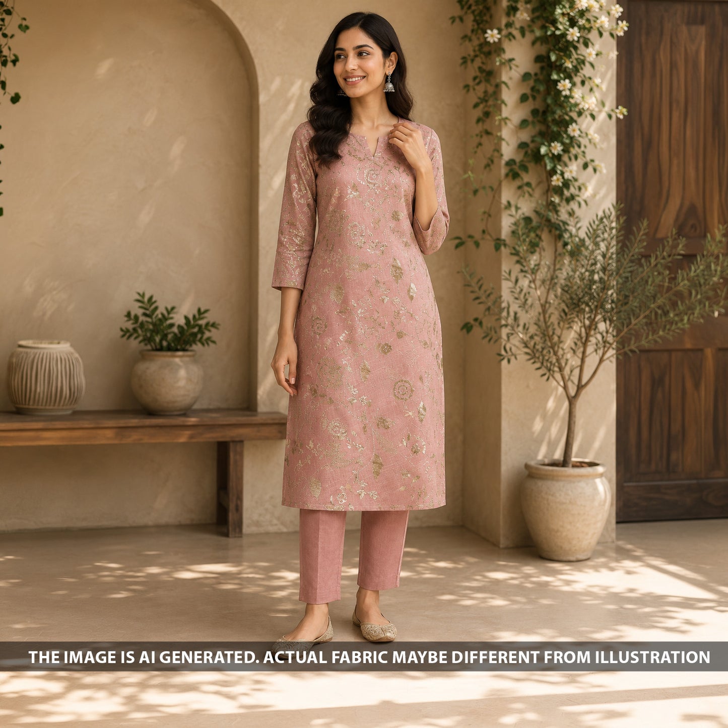 Zari Sequins Thread Embroidered Linen Fabric - F6835