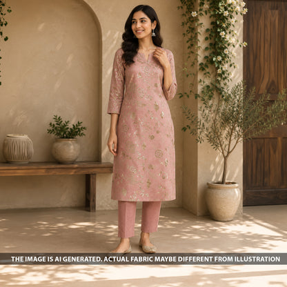 Zari Sequins Thread Embroidered Linen Fabric - F6835