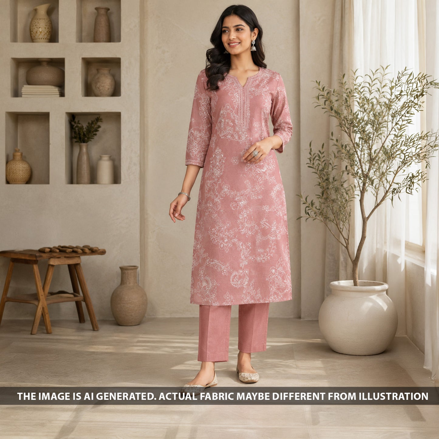 Thread Sequins Embroidered Linen Fabric - F6834