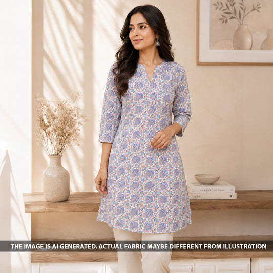 Thread Sequins Embroidered Positional Print Linen Fabric - F6837