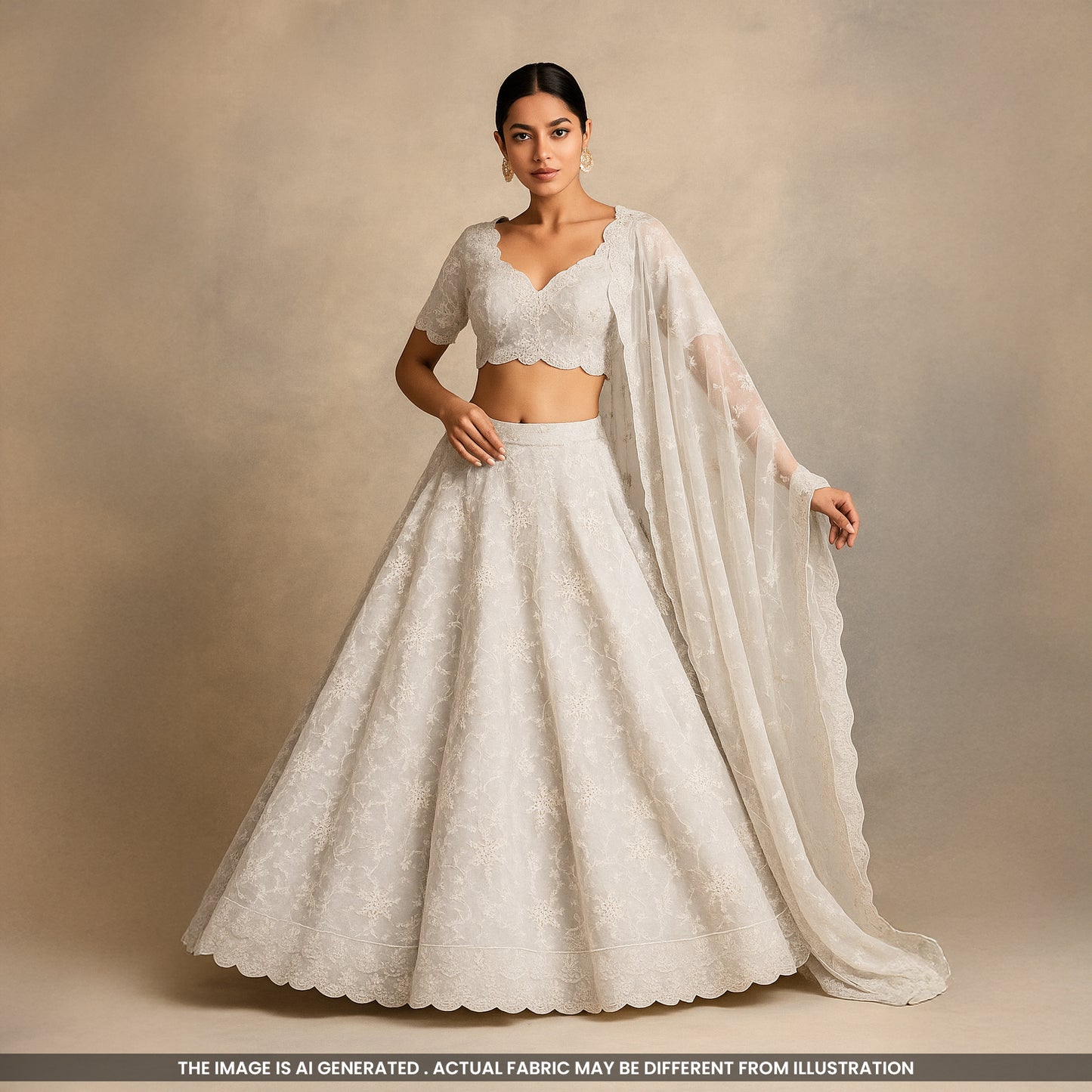 Dyeable Cut Work Thread Sequins Embroidered Organza Fabric- F4190