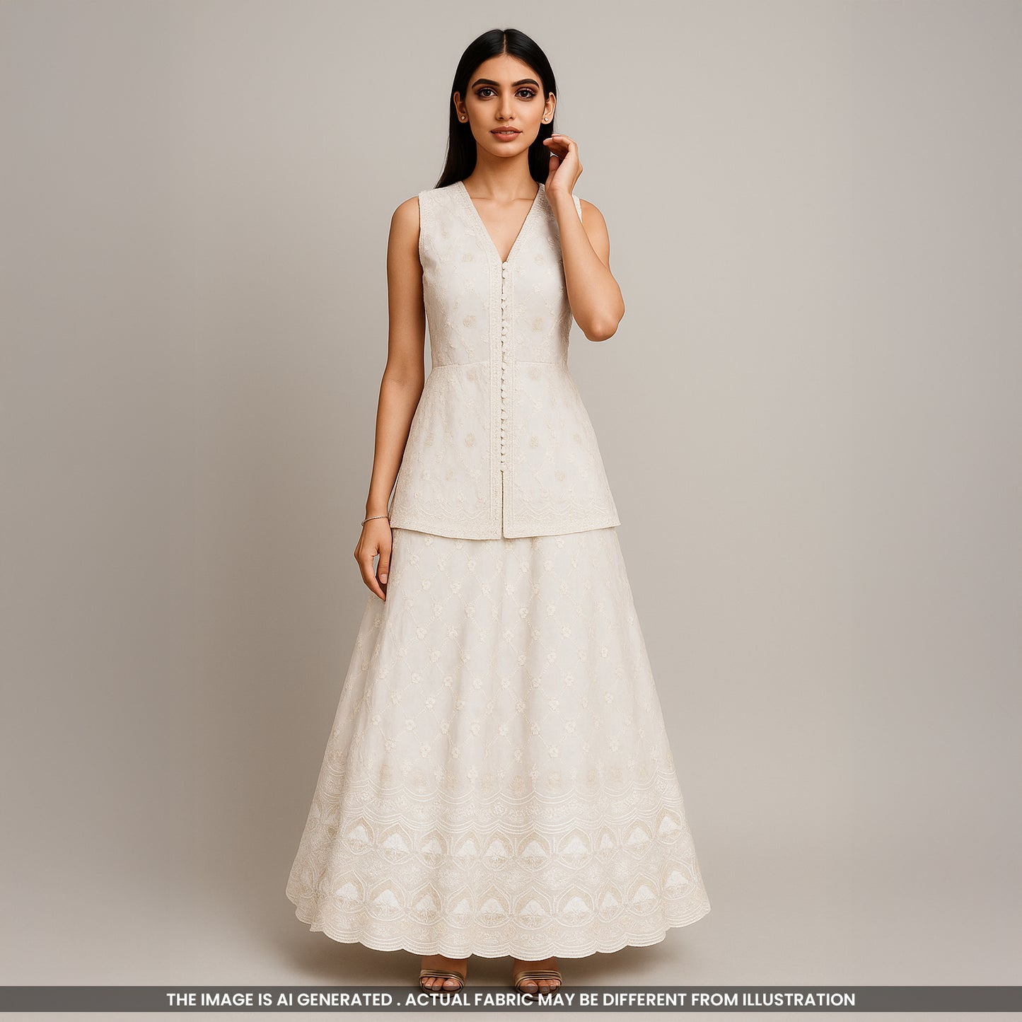 Dyeable Thread Sequins Embroidered Georgette Fabric- F4187