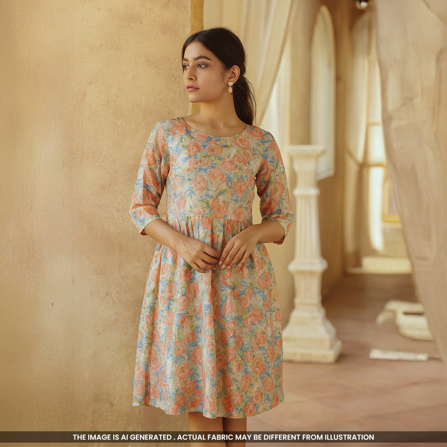 Floral Printed thread Work Cambric Cotton Fabric- F4269