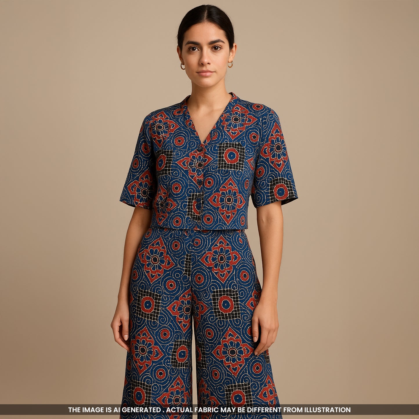 Indigo Print Kantha Work Cambric Cotton Fabric - F4273