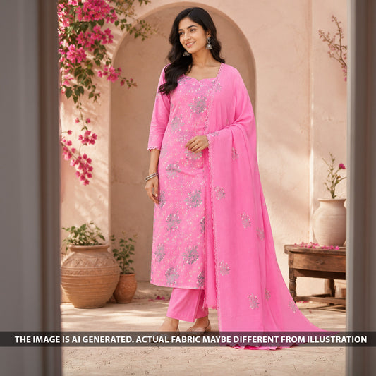 Thread Embroidered Cotton Fabric - F6708