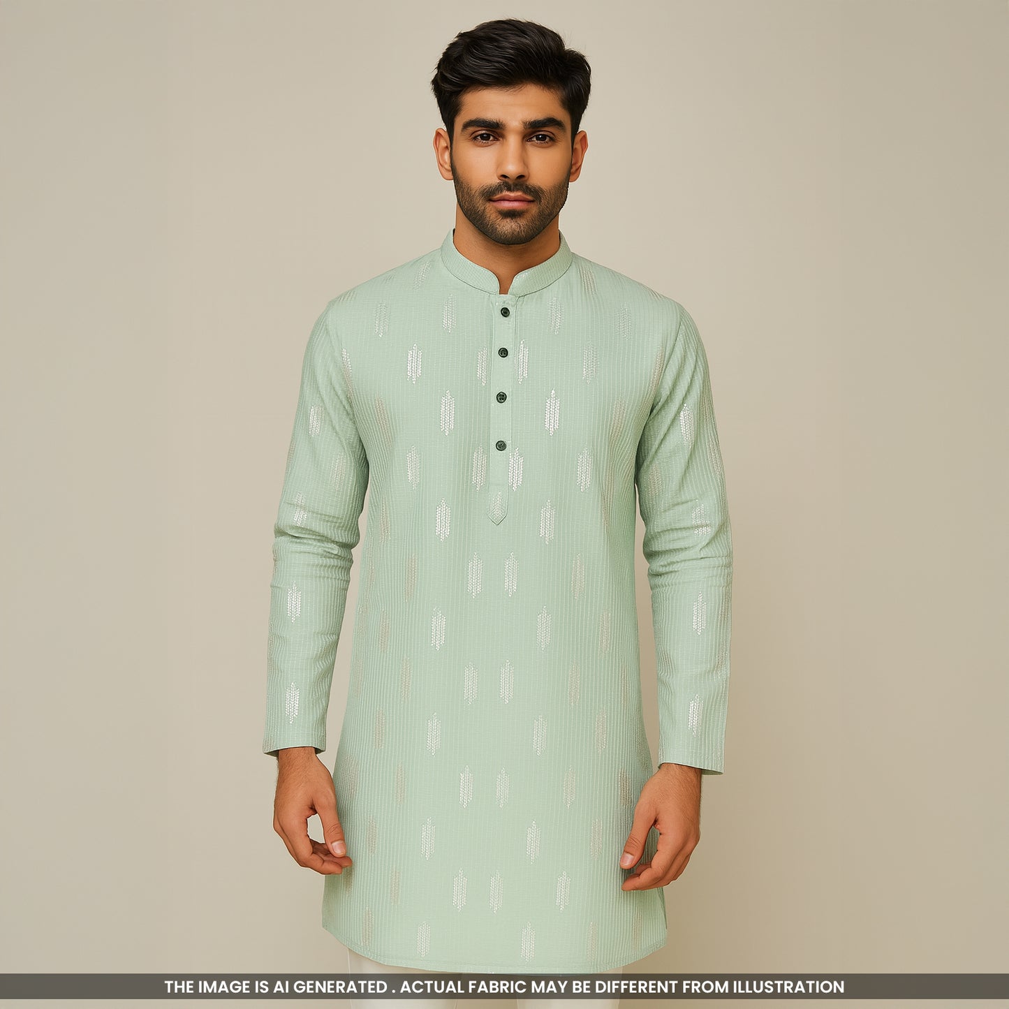 Thread Sequins Embroidered Slub Modal Fabric- F4294