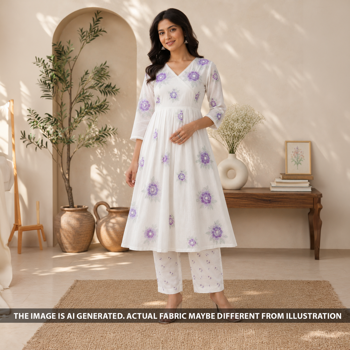 Thread Sequins Embroidered Mul Chanderi Fabric - F6727