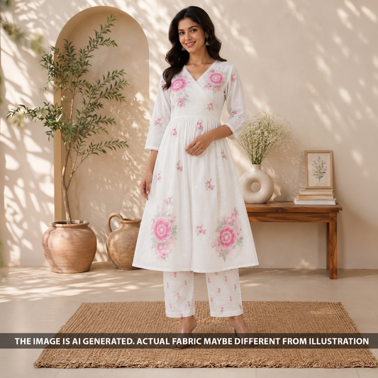 Thread Sequins Embroidered Mul Chanderi Fabric - F6729