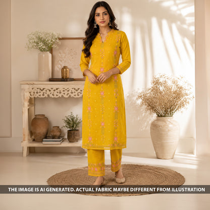 Thread Sequins Embroidered Mul Chanderi Fabric - F6734