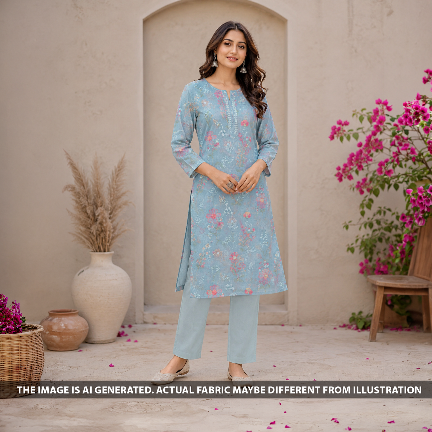 Thread Sequins Embroidered Mul Chanderi Fabric - F6735