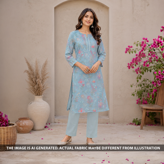 Thread Sequins Embroidered Mul Chanderi Fabric - F6735